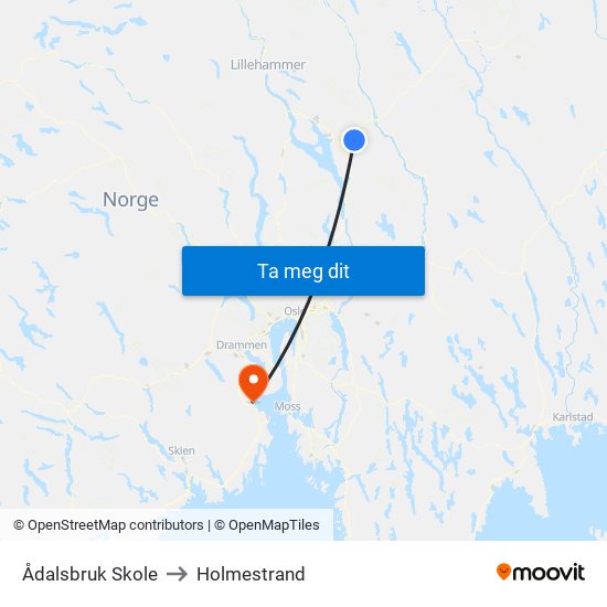 Ådalsbruk Skole to Holmestrand map