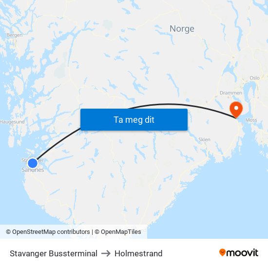 Stavanger Bussterminal to Holmestrand map