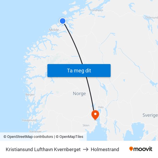 Kristiansund Lufthavn Kvernberget to Holmestrand map