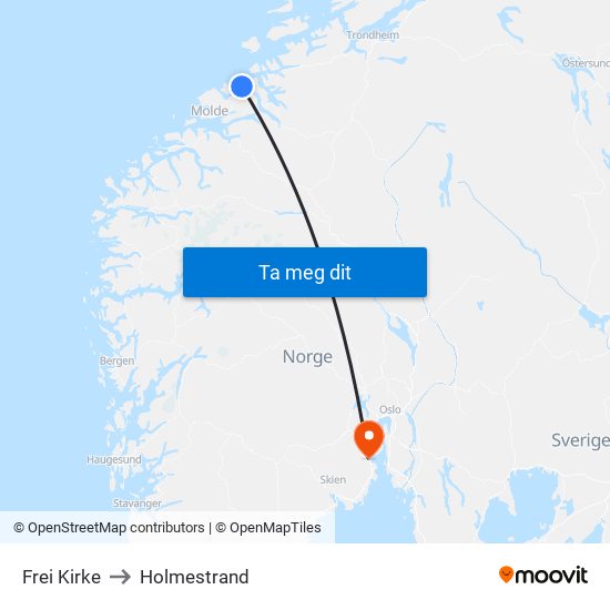 Frei Kirke to Holmestrand map