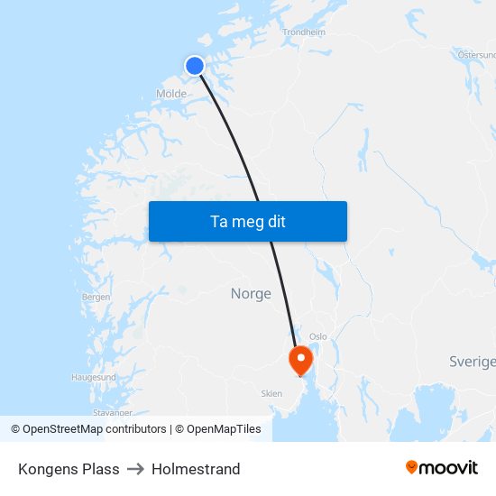 Kongens Plass to Holmestrand map