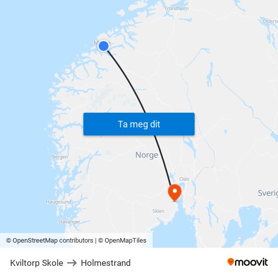 Kviltorp Skole to Holmestrand map