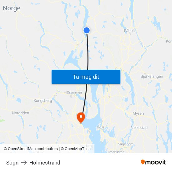 Sogn to Holmestrand map