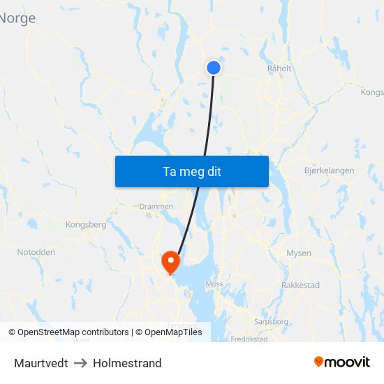 Maurtvedt to Holmestrand map