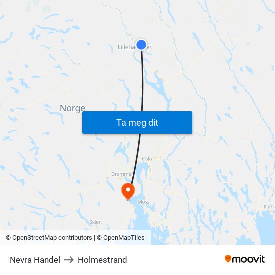 Nevra Handel to Holmestrand map