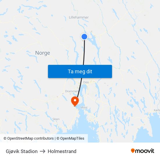Gjøvik Stadion to Holmestrand map