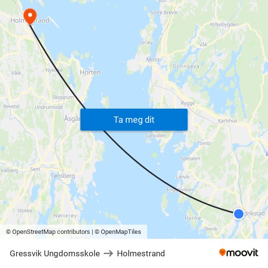 Gressvik Ungdomsskole to Holmestrand map