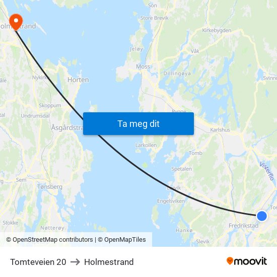 Tomteveien 20 to Holmestrand map