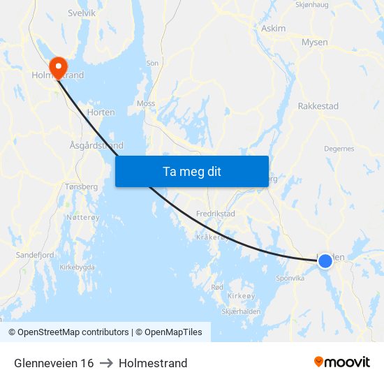 Glenneveien 16 to Holmestrand map