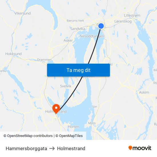 Hammersborggata to Holmestrand map