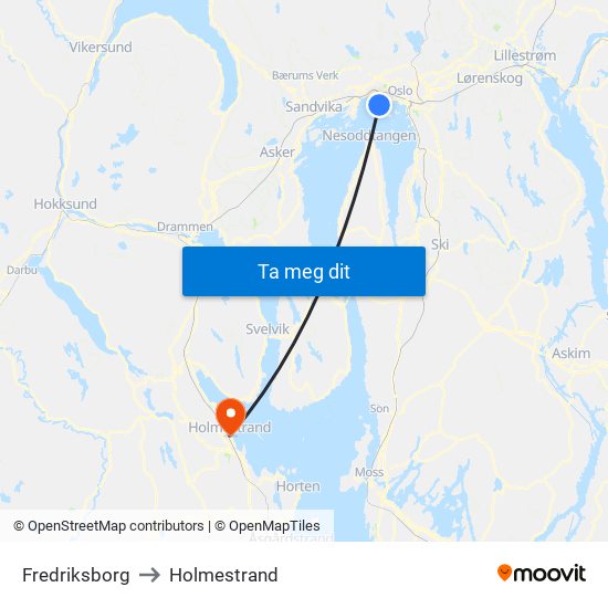 Fredriksborg to Holmestrand map