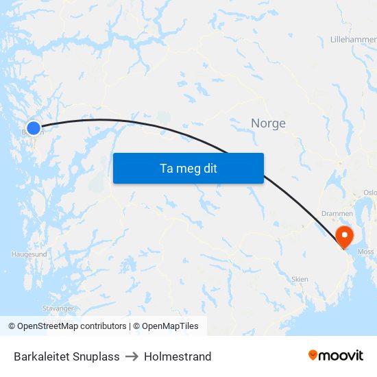 Barkaleitet Snuplass to Holmestrand map