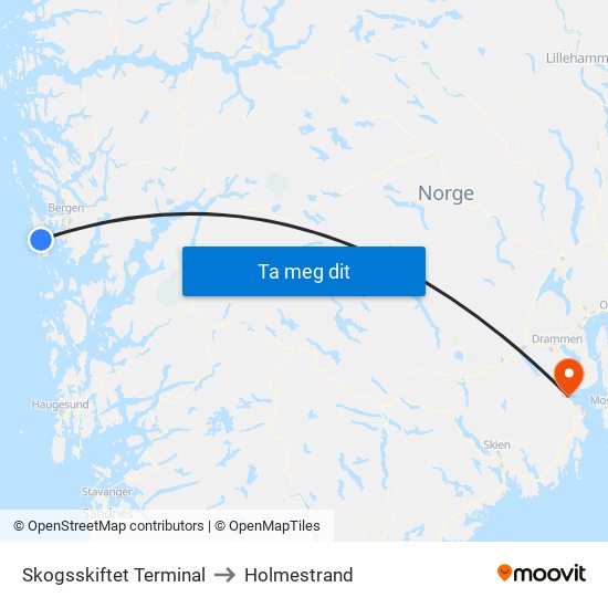 Skogsskiftet Terminal to Holmestrand map