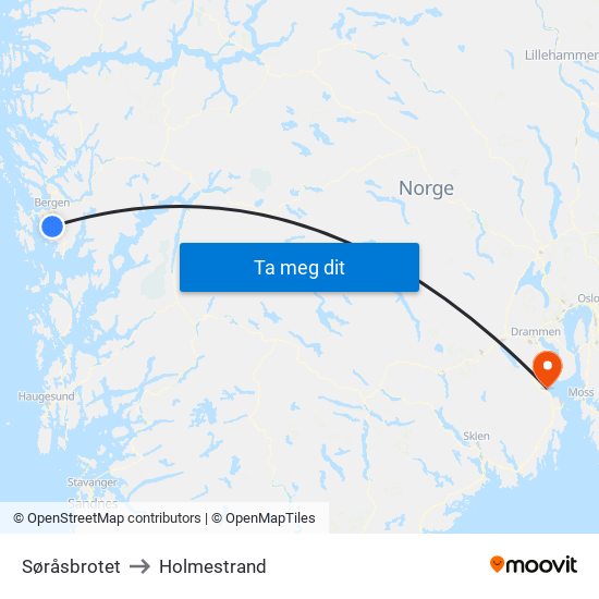 Søråsbrotet to Holmestrand map