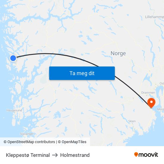 Kleppestø Terminal to Holmestrand map