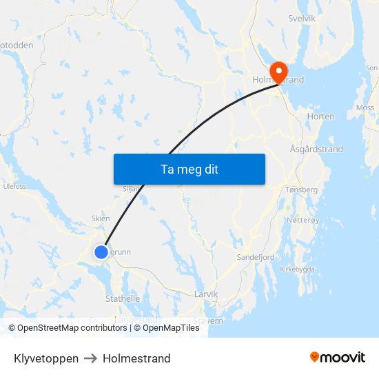 Klyvetoppen to Holmestrand map