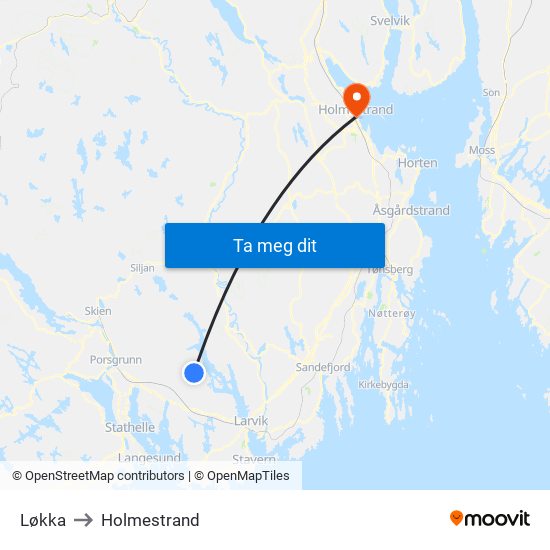 Løkka to Holmestrand map