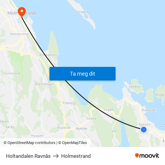 Holtandalen Ravnås to Holmestrand map