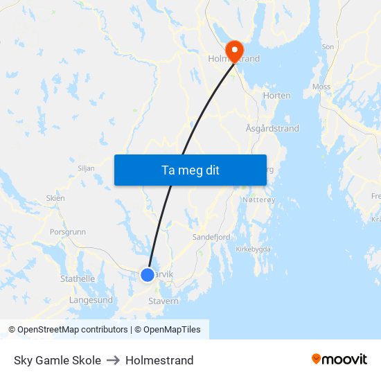 Sky Gamle Skole to Holmestrand map