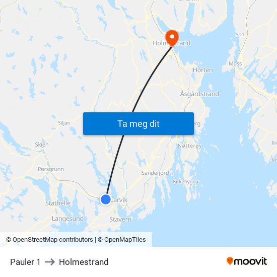 Pauler 1 to Holmestrand map