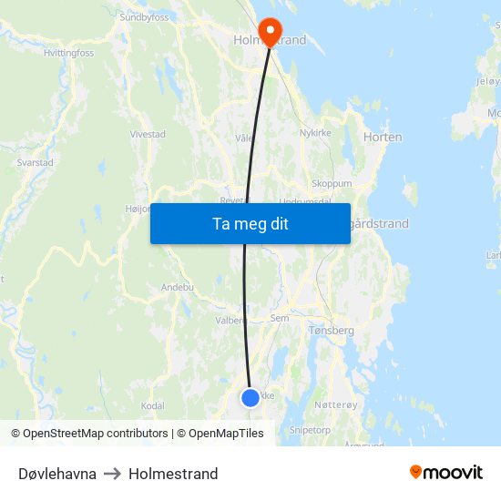 Døvlehavna to Holmestrand map