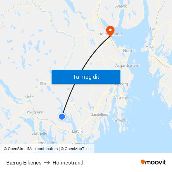 Bærug Eikenes to Holmestrand map