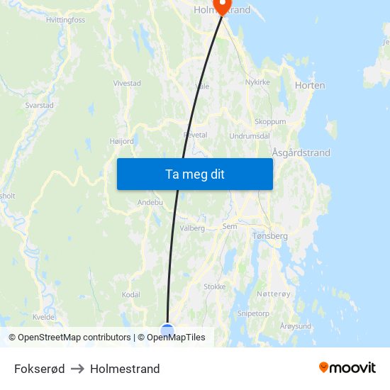 Fokserød to Holmestrand map