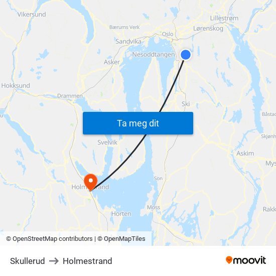 Skullerud to Holmestrand map