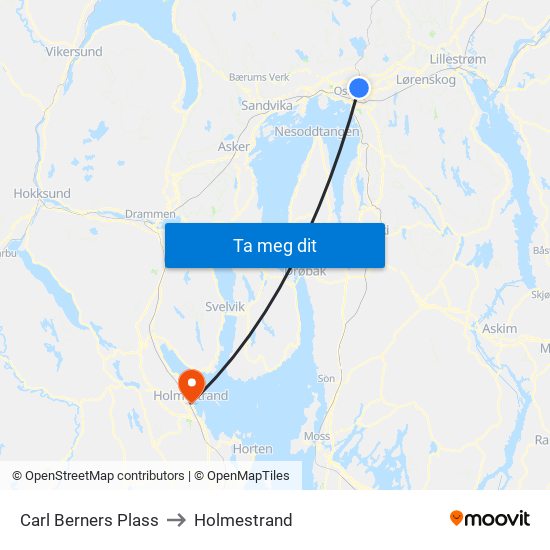 Carl Berners Plass to Holmestrand map