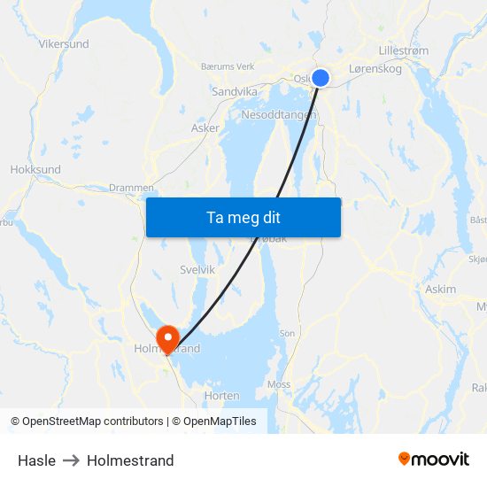Hasle to Holmestrand map