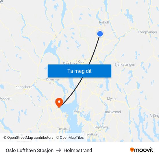 Oslo Lufthavn Stasjon to Holmestrand map