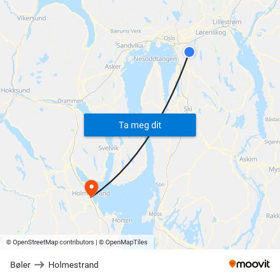 Bøler to Holmestrand map