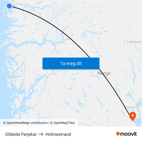 Oldeide Ferjekai to Holmestrand map