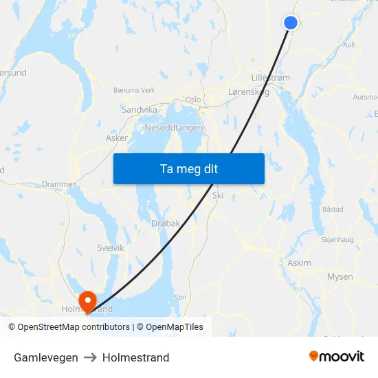 Gamlevegen to Holmestrand map