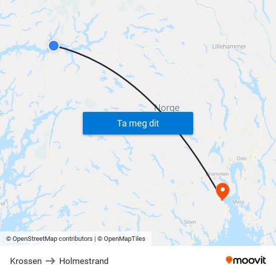 Krossen to Holmestrand map