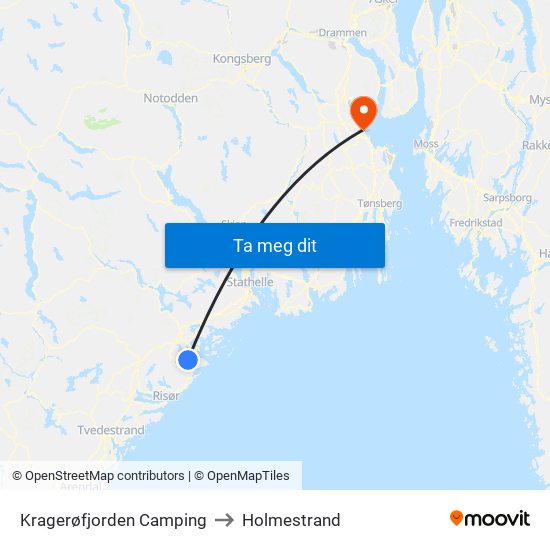 Kragerøfjorden Camping to Holmestrand map