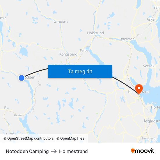 Notodden Camping to Holmestrand map