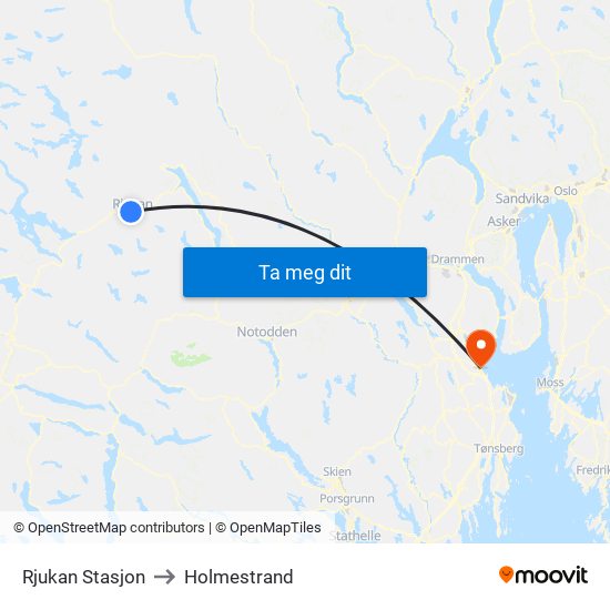 Rjukan Stasjon to Holmestrand map