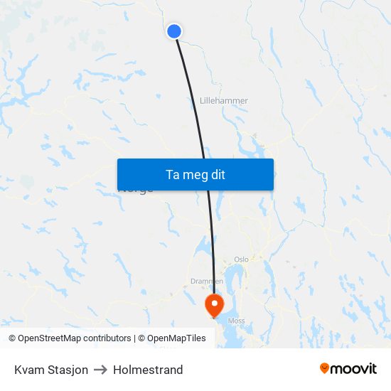 Kvam Stasjon to Holmestrand map