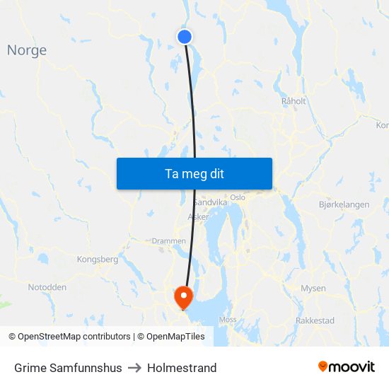 Grime Samfunnshus to Holmestrand map