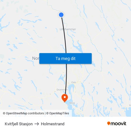 Kvitfjell Stasjon to Holmestrand map