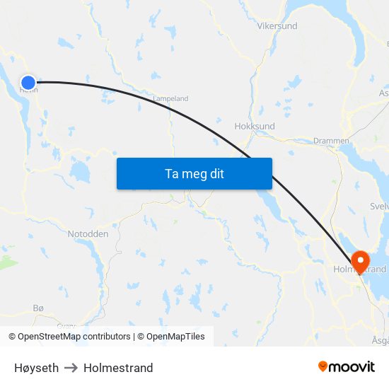 Høyseth to Holmestrand map