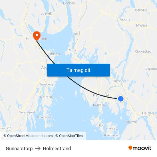 Gunnarstorp to Holmestrand map