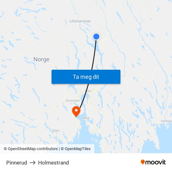 Pinnerud to Holmestrand map