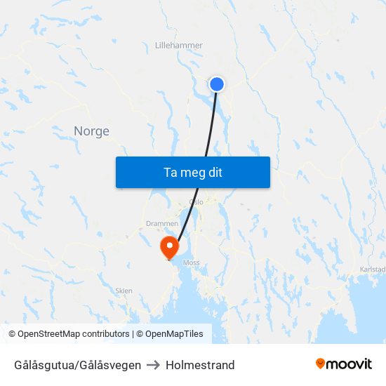 Gålåsgutua/Gålåsvegen to Holmestrand map