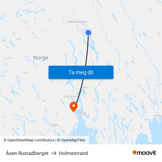 Åsen Rustadberget to Holmestrand map