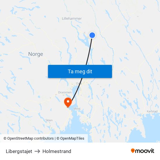 Libergstajet to Holmestrand map