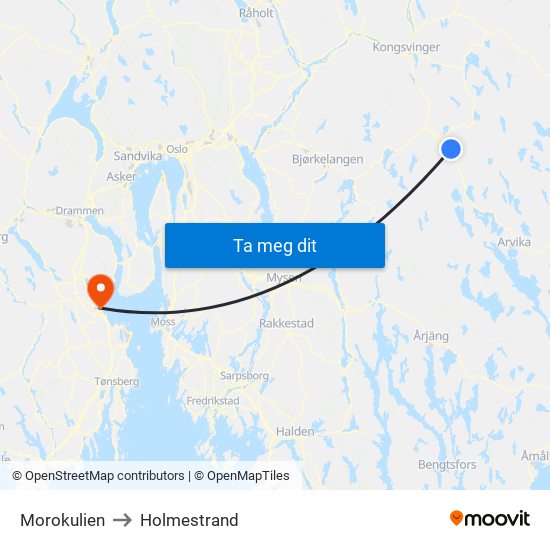 Morokulien to Holmestrand map