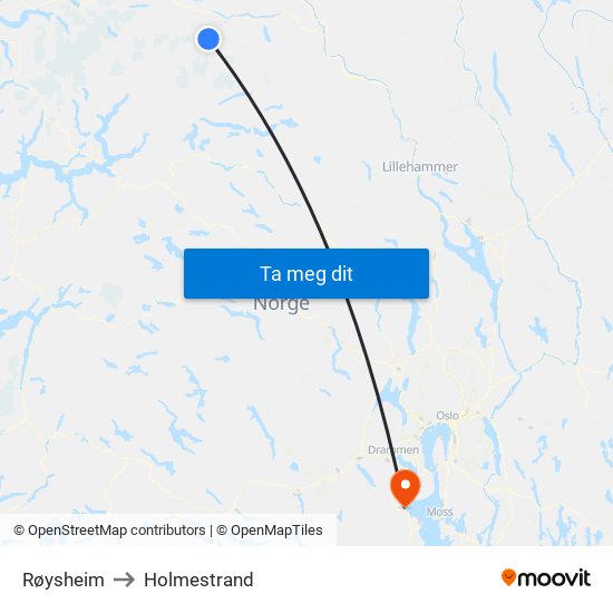 Røysheim to Holmestrand map