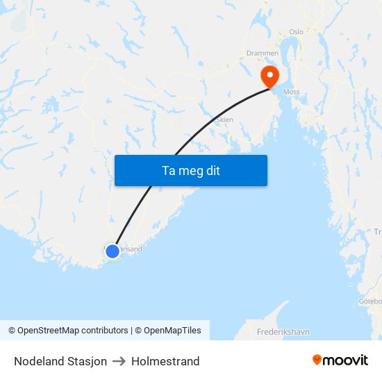 Nodeland Stasjon to Holmestrand map